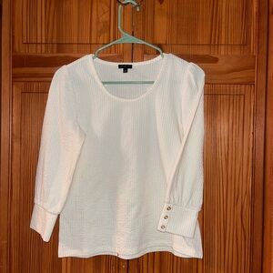Talbots Cream Textured Puff Sleeve Top with Button Cuffs